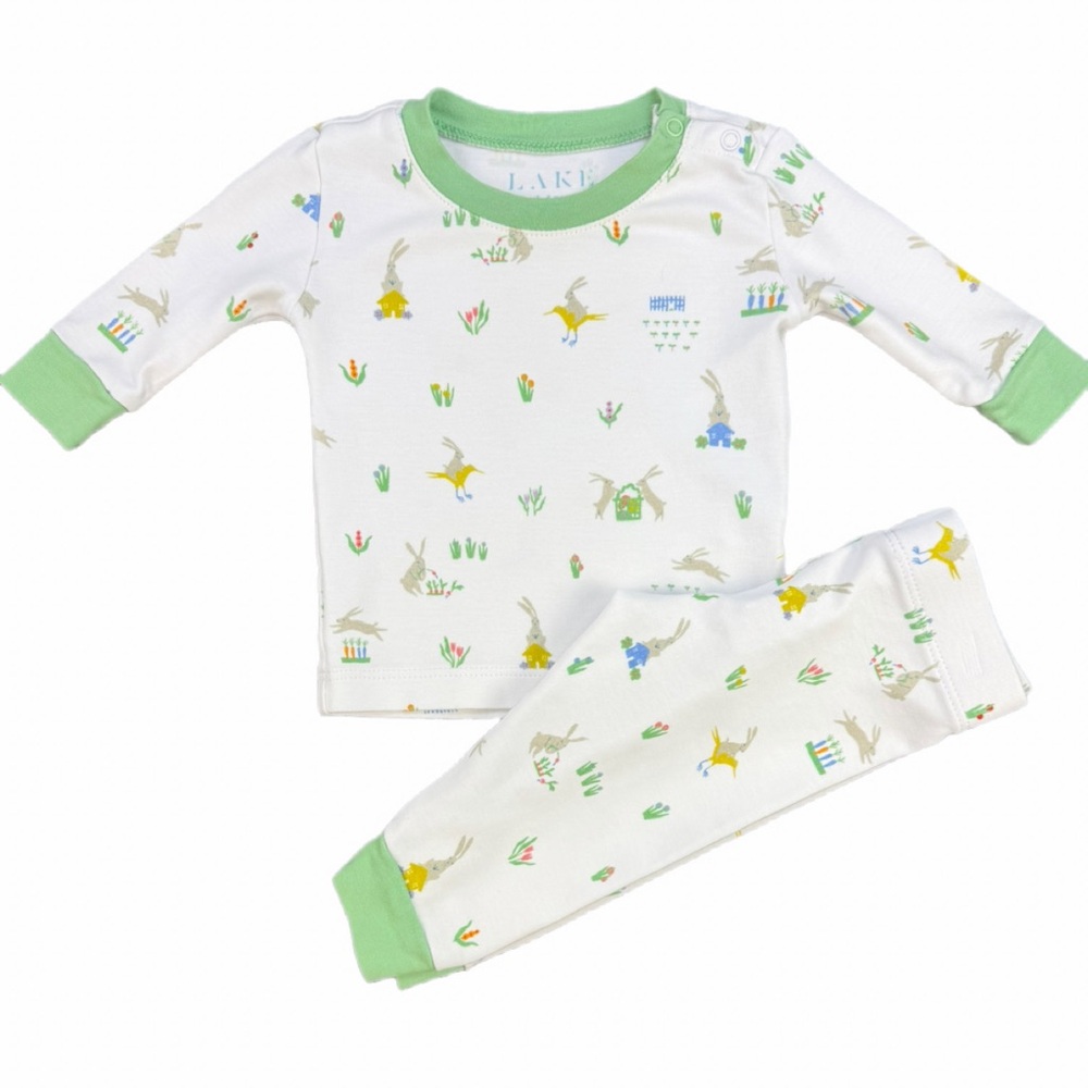 LAKE Green-Accent Bunny Print Pajama Set